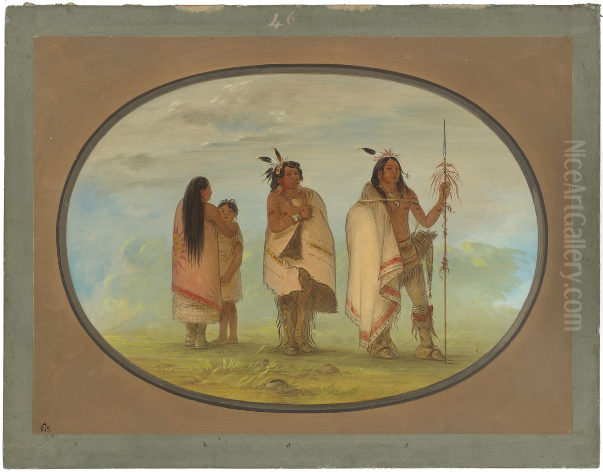 Weeco Chief, His Wife, and a Warrior Oil Painting by George Catlin