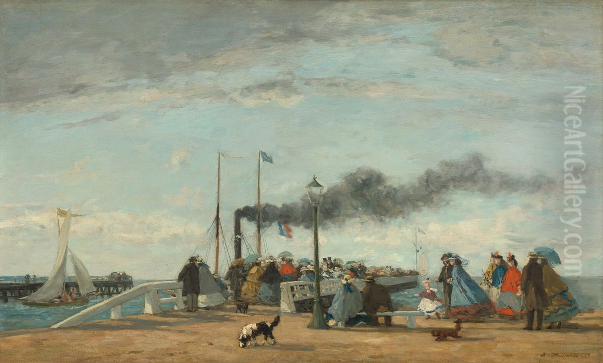 Jetty and Wharf at Trouville Oil Painting by Eugene Louis Boudin