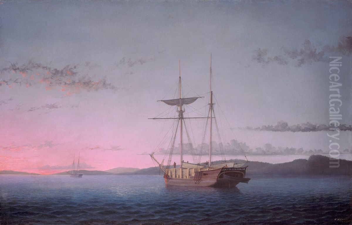 Lumber Schooners at Evening on Penobscot Bay Oil Painting by Fitz Henry Lane
