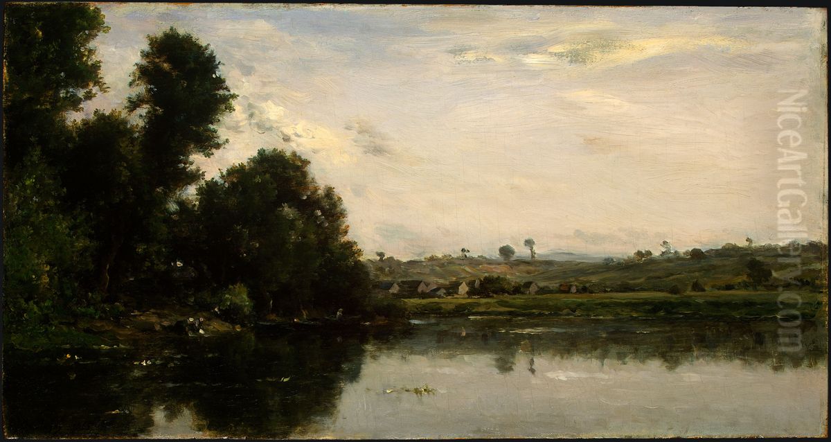 Washerwomen at the Oise River near Valmondois Oil Painting by Charles-Francois Daubigny