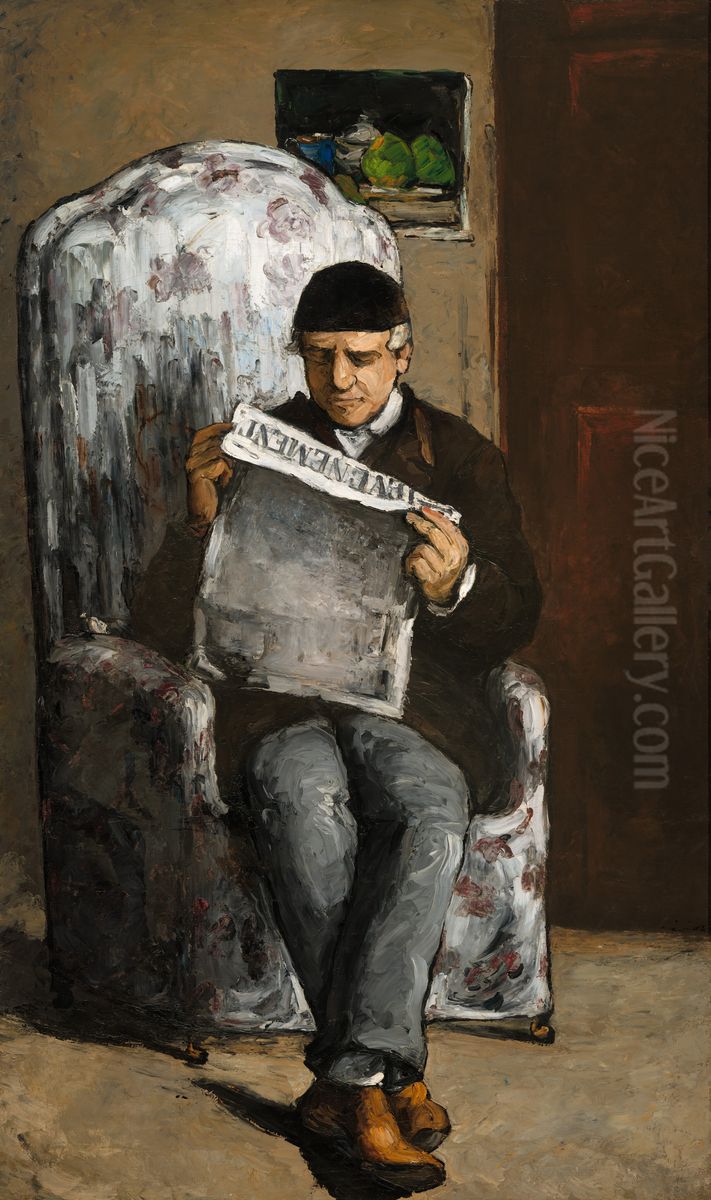 Portrat des Louis-Auguste Cezanne, dem Vater des Kunstlers, beim Lesen von ,L'Evenement' Oil Painting by Paul Cezanne