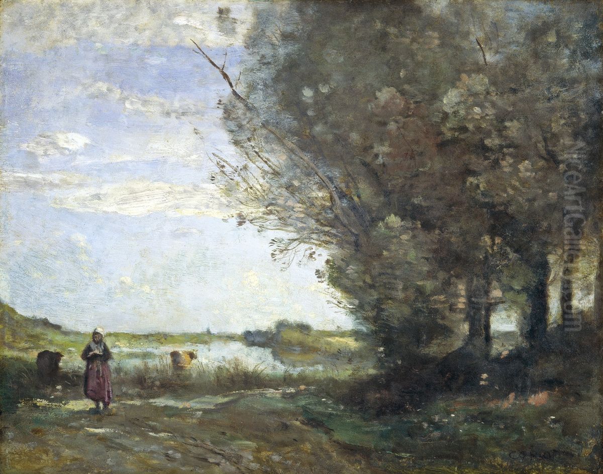 River View Oil Painting by Jean-Baptiste Camille Corot