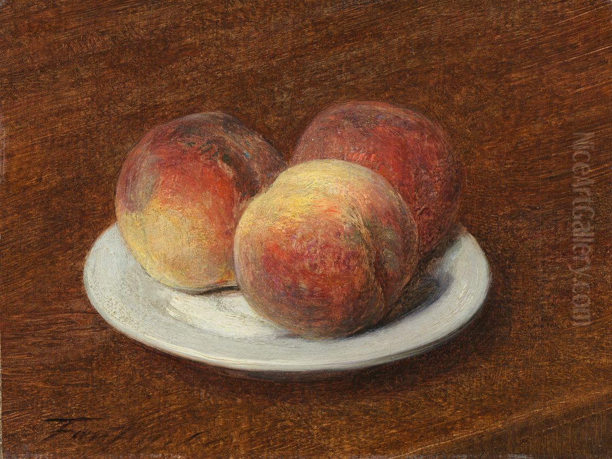 Three Peaches on a Plate Oil Painting by Henri Fantin-Latour