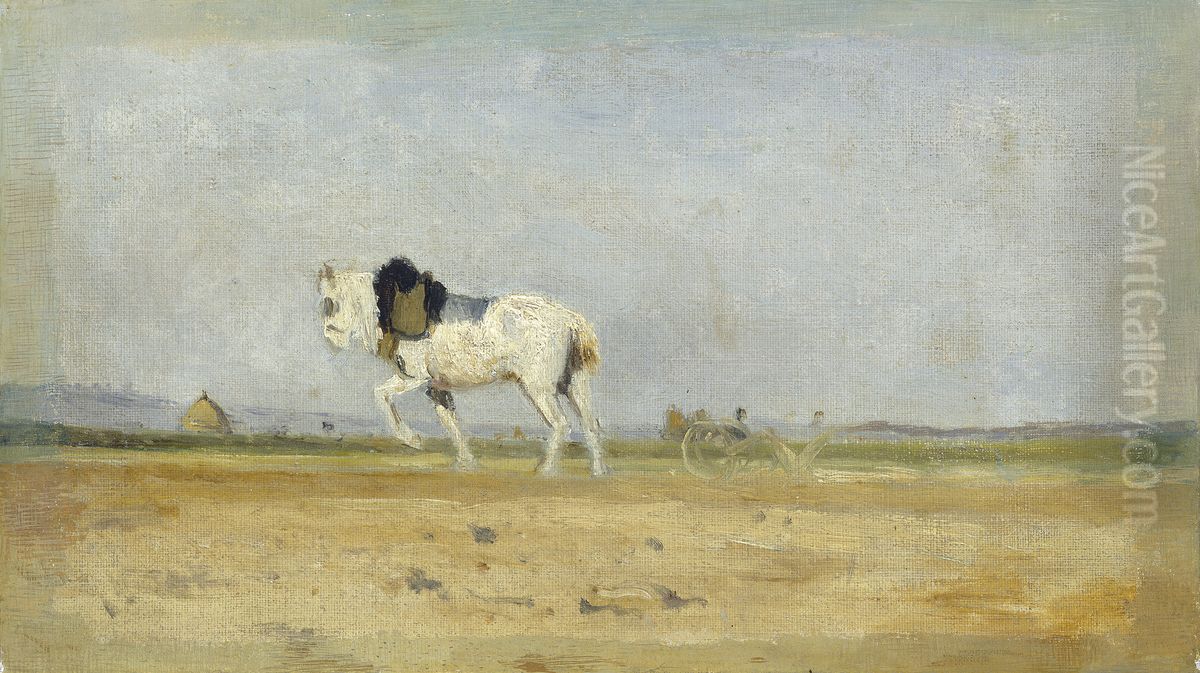 A Plow Horse in a Field Oil Painting by Stanislas Lepine