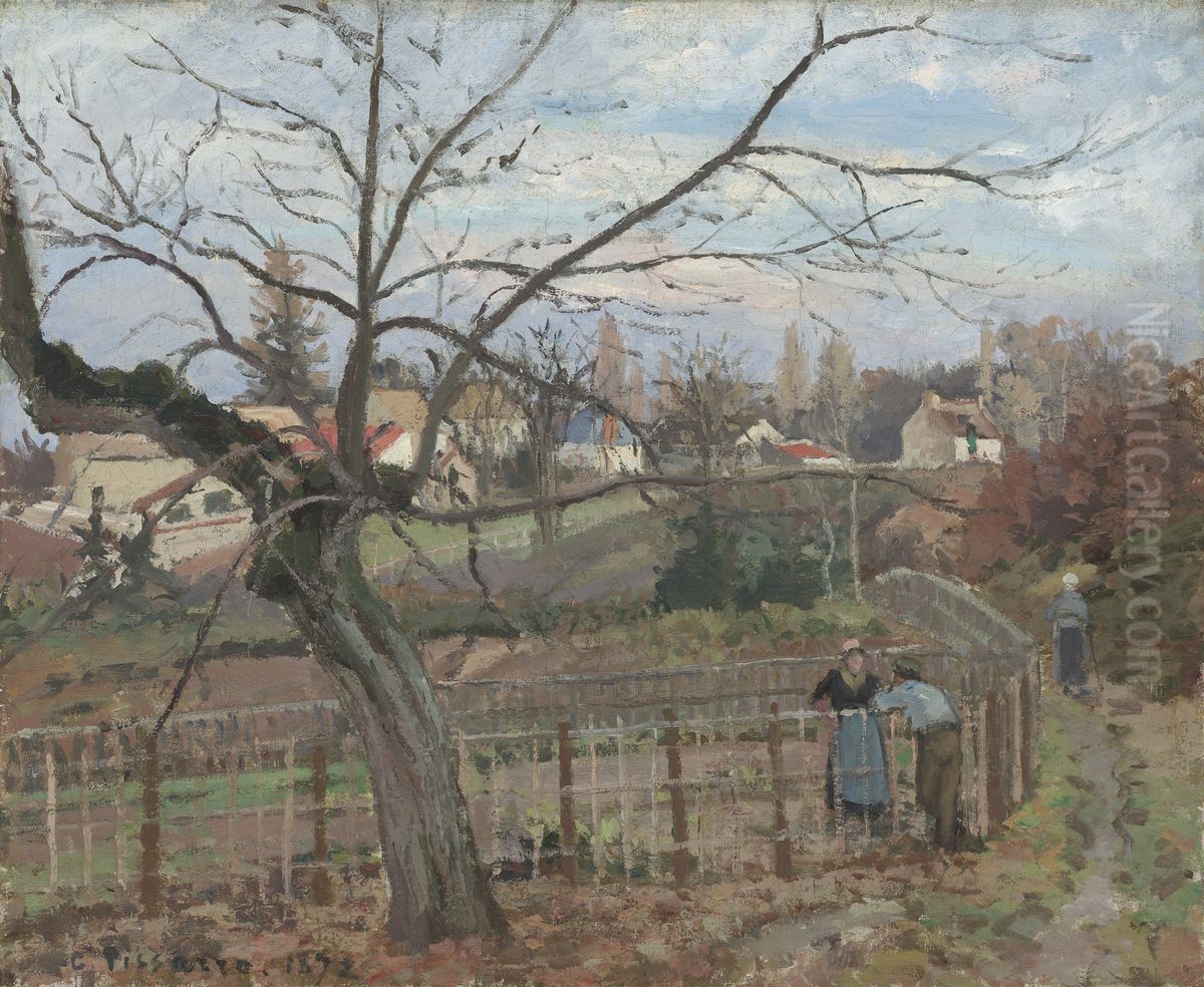The Fence Oil Painting by Camille Pissarro