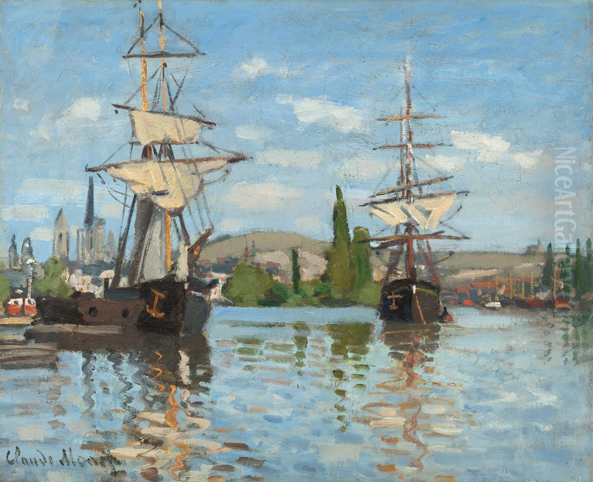 Ships Riding on the Seine at Rouen Oil Painting by Claude Oscar Monet