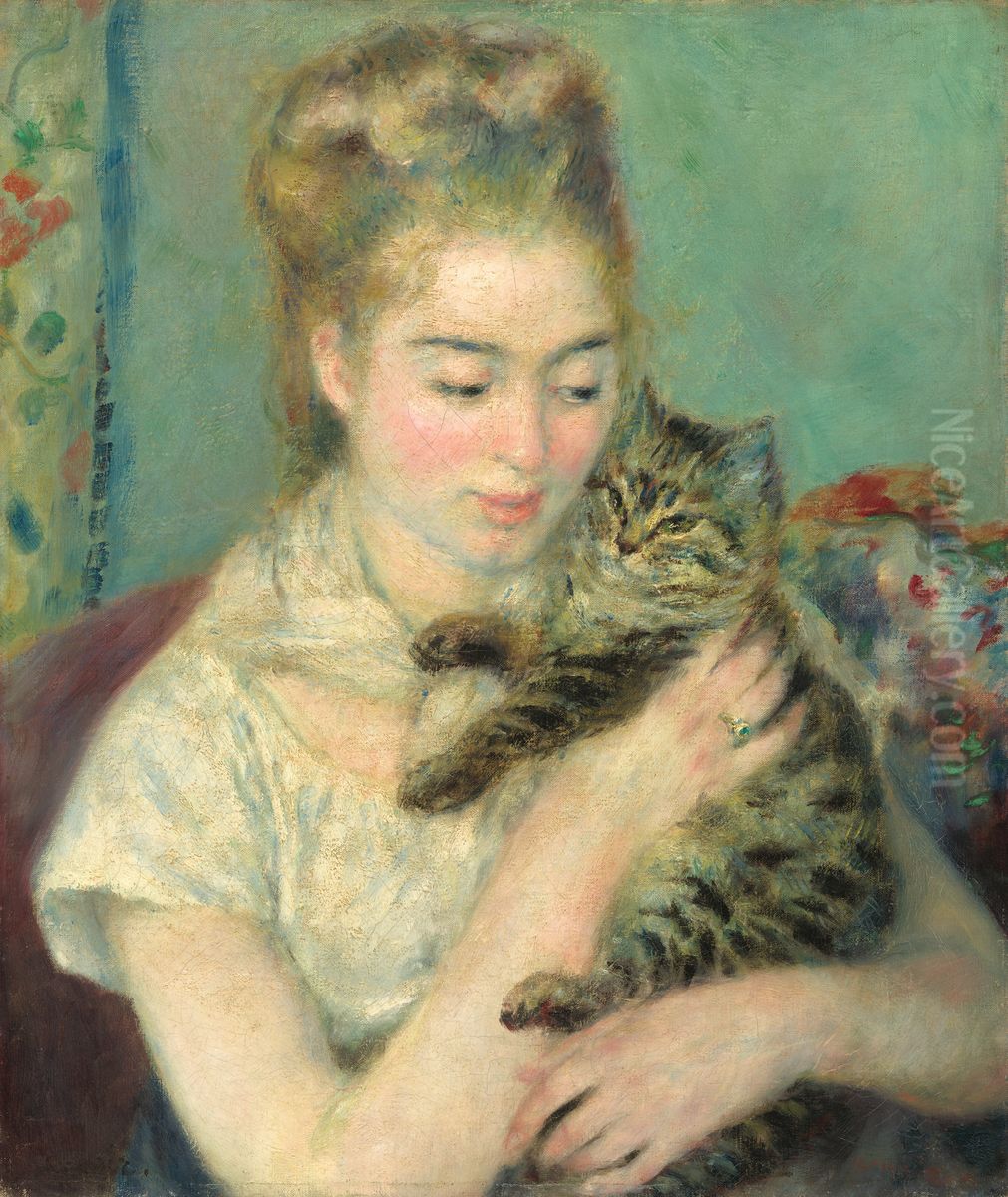 Femme au chat Oil Painting by Pierre Auguste Renoir