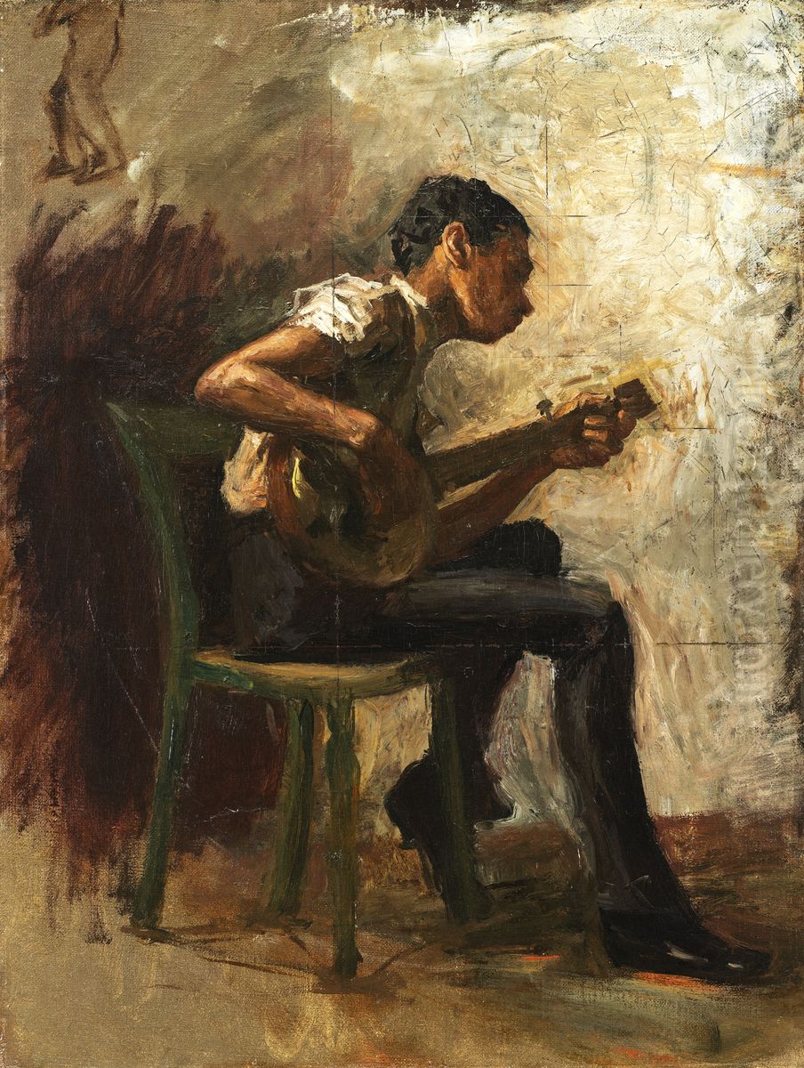 The Banjo Player Oil Painting by Thomas Cowperthwait Eakins