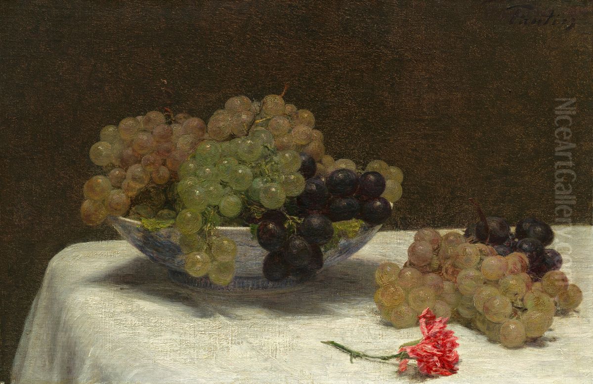 Still Life with Grapes and a Carnation Oil Painting by Henri Fantin-Latour Still Life with Grapes and a Carnation Oil Painting by Henri Fantin-Latour