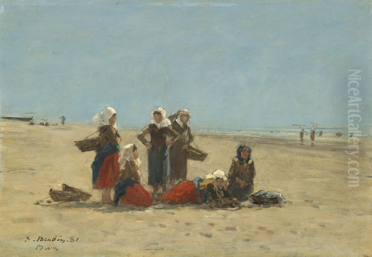 Women on the Beach at Berck Oil Painting by Eugene Louis Boudin