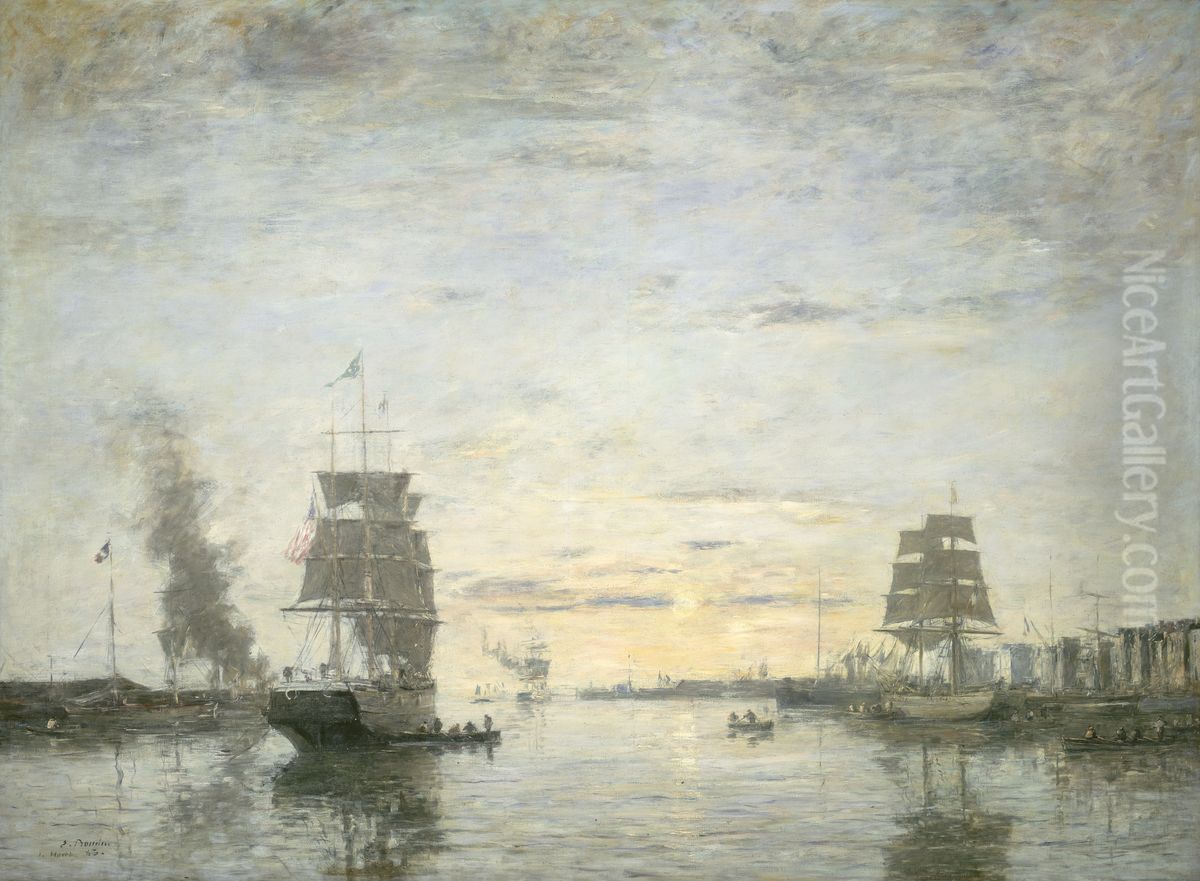Entrance to the Harbor, Le Havre Oil Painting by Eugene Louis Boudin