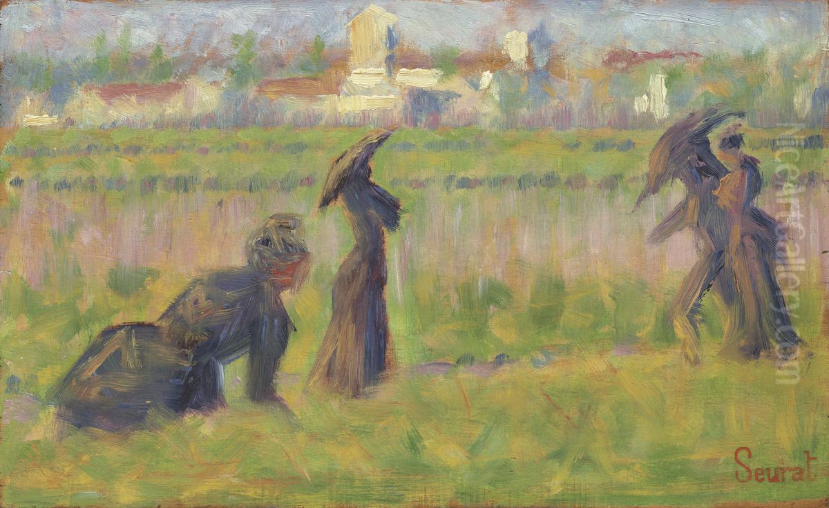 Figures in a Landscape Oil Painting by Georges Seurat