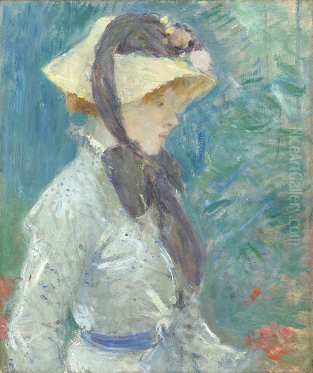 Young Woman with a Straw Hat Oil Painting by Berthe Morisot