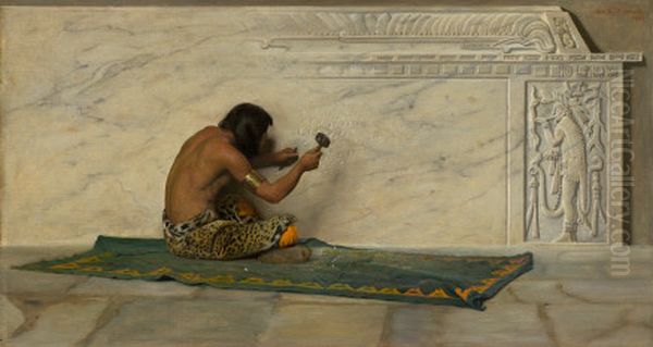 An Aztec Sculptor Oil Painting by George de Forest Brush