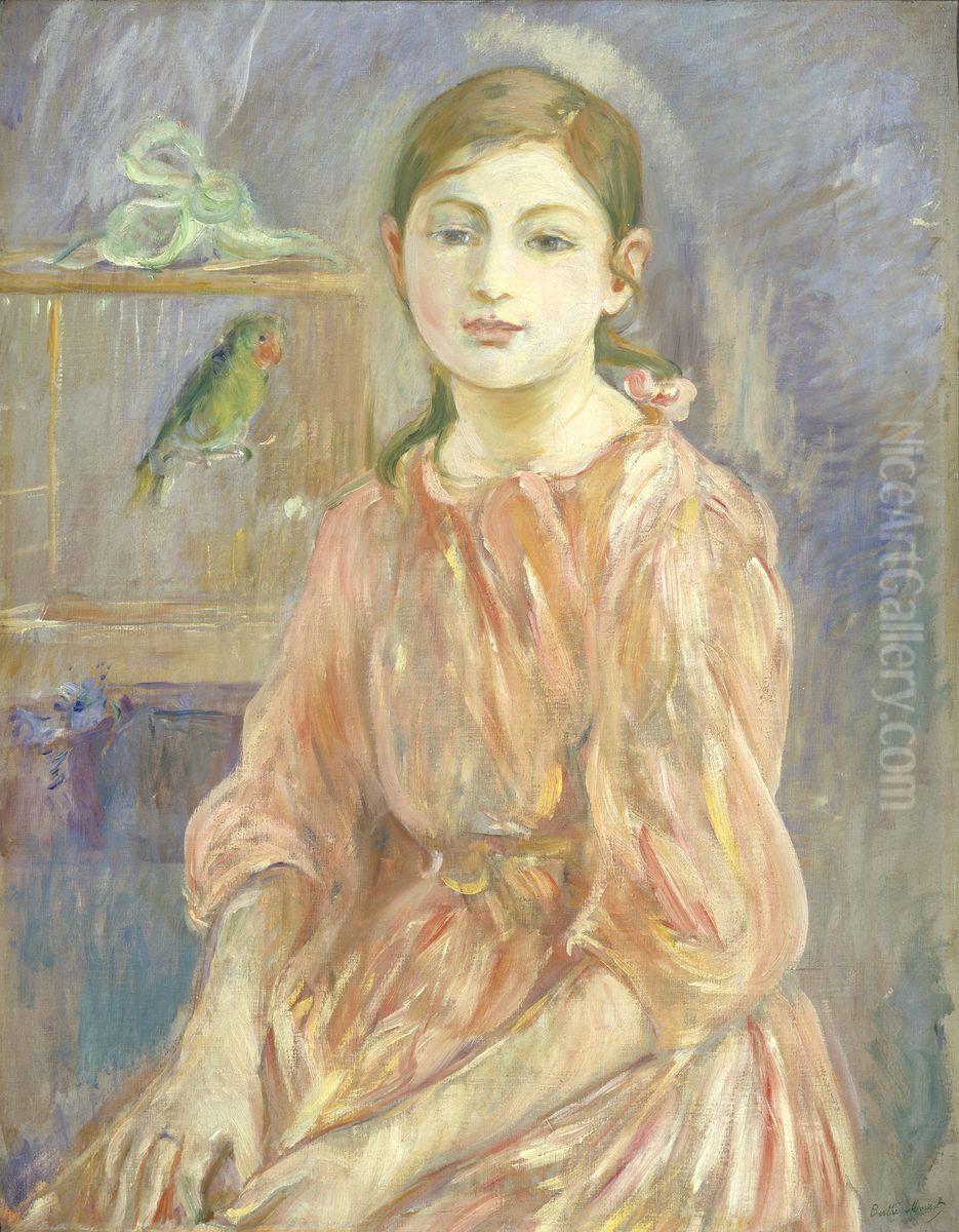The Artist's Daughter with a Parakeet Oil Painting by Berthe Morisot