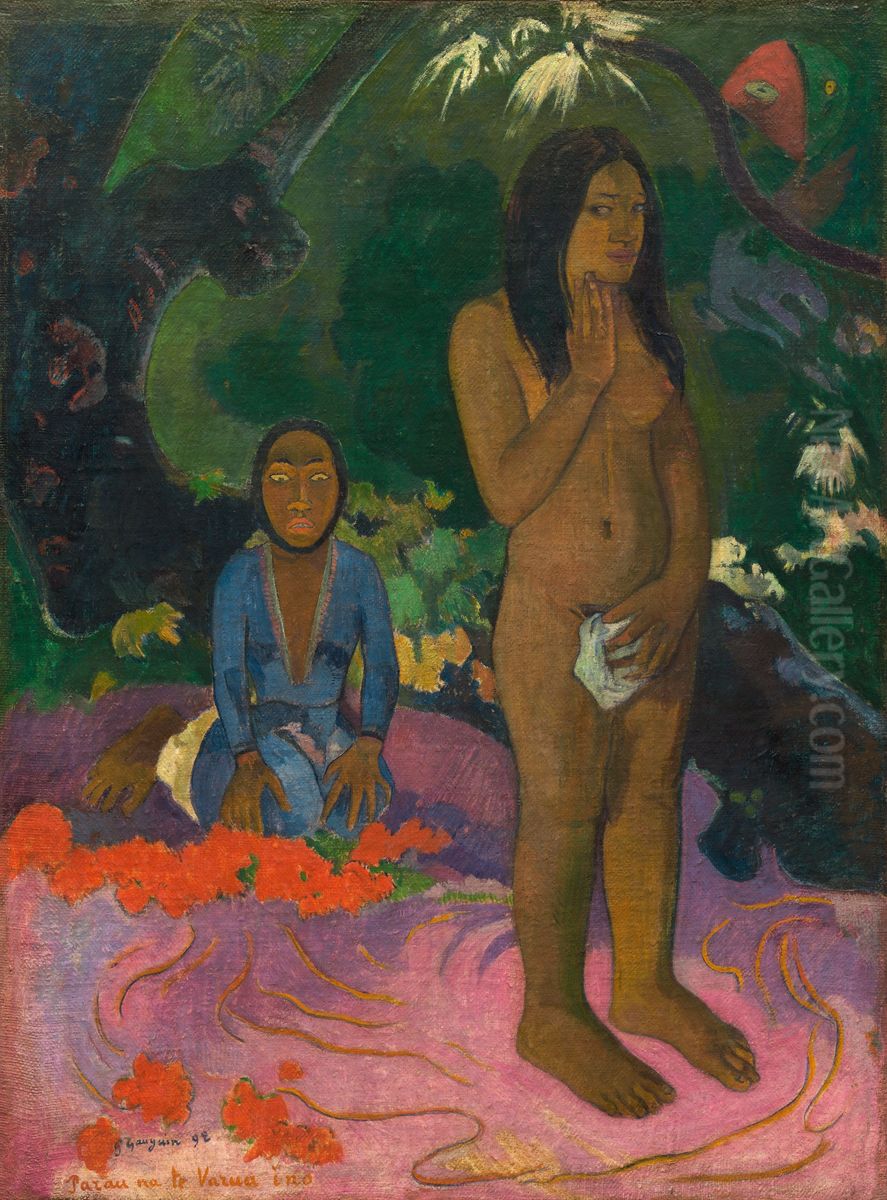 Parau na te Varua ino Oil Painting by Paul Gauguin