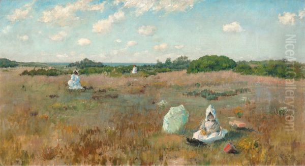 Gathering Autumn Flowers Oil Painting by William Merritt Chase