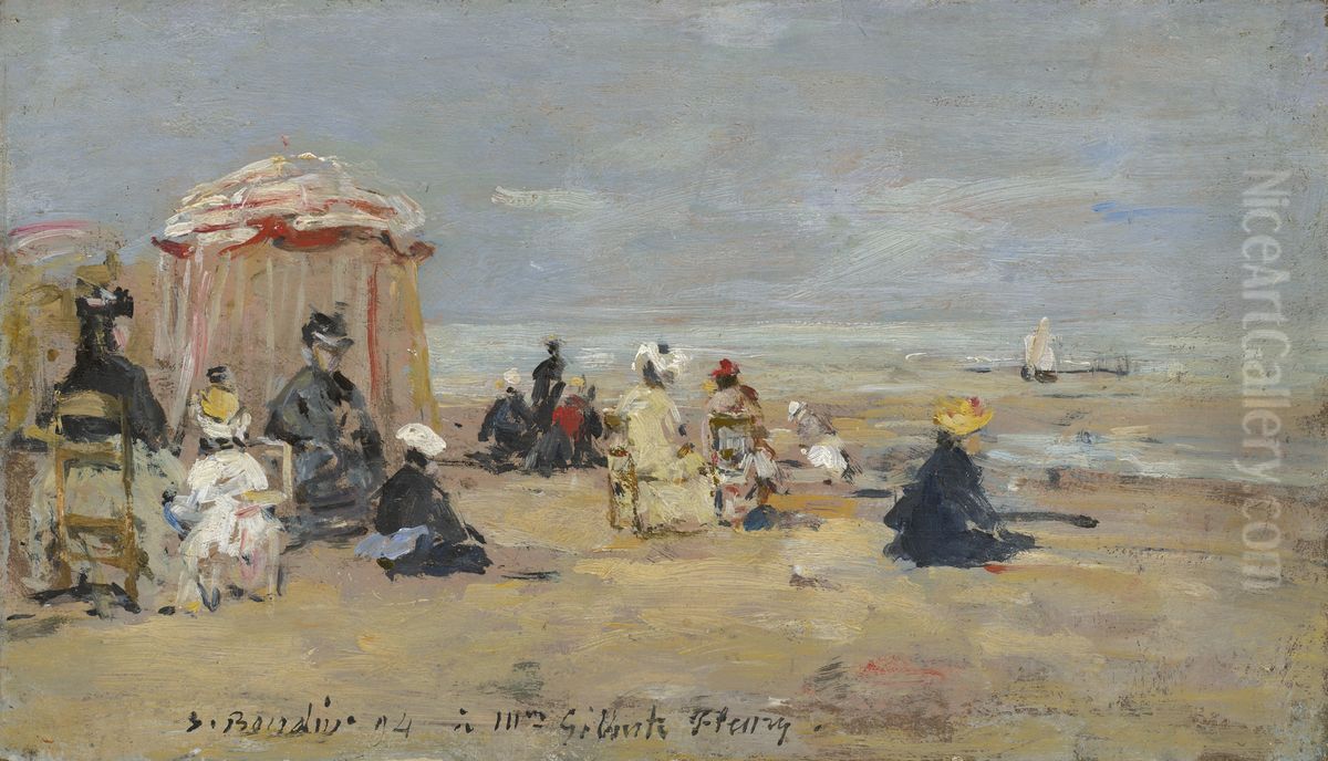 On the Beach Oil Painting by Eugene Louis Boudin