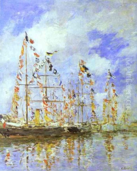 Yacht Basin at Trouville-Deauville Oil Painting by Eugene Louis Boudin