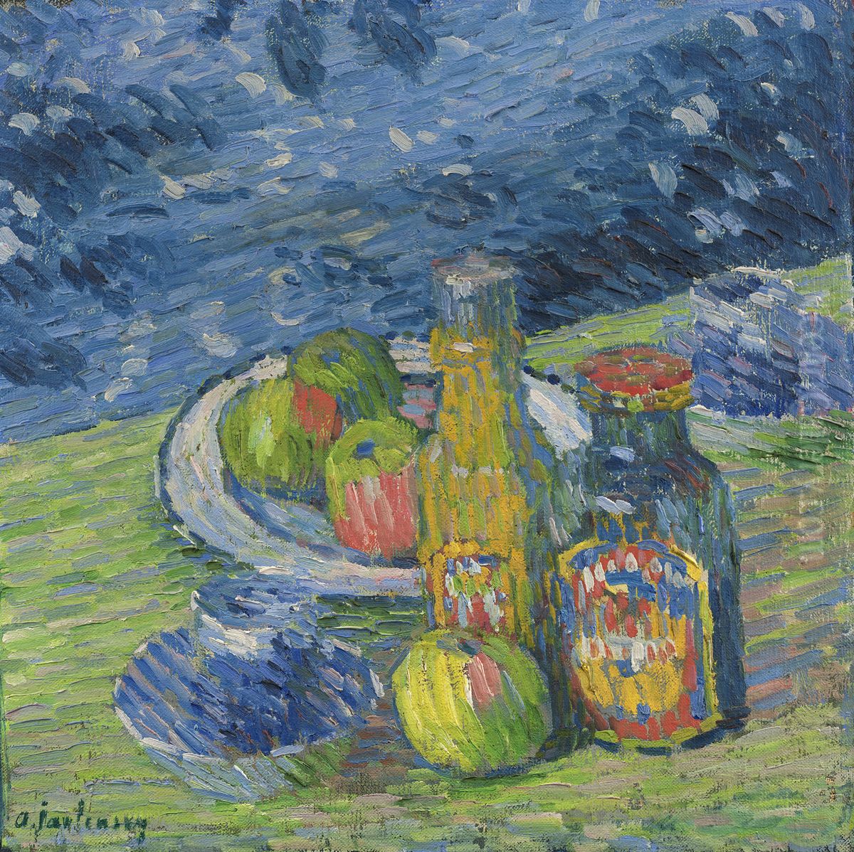 Still Life with Bottles and Fruit Oil Painting by Alexei Jawlensky