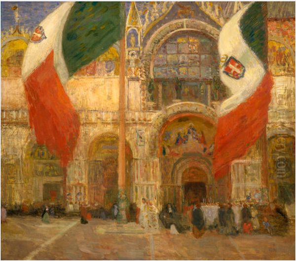 The Flags, Saint Mark's, Venice - Fete Day Oil Painting by Eugene Lawrence Vail The Flags, Saint Mark's, Venice - Fete Day Oil Painting by Eugene Lawrence Vail