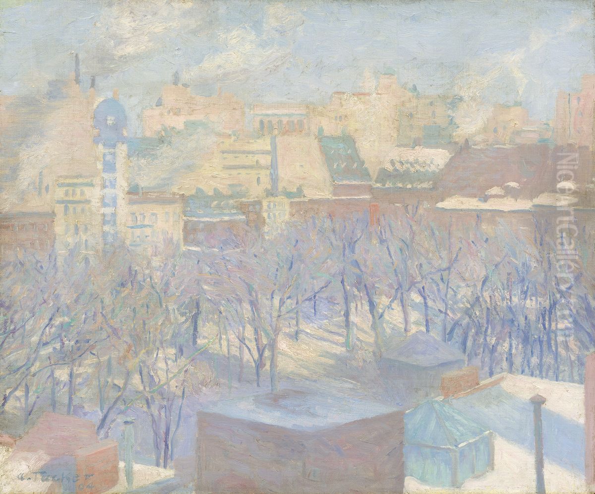 Madison Square, Snow Oil Painting by Allen Tucker