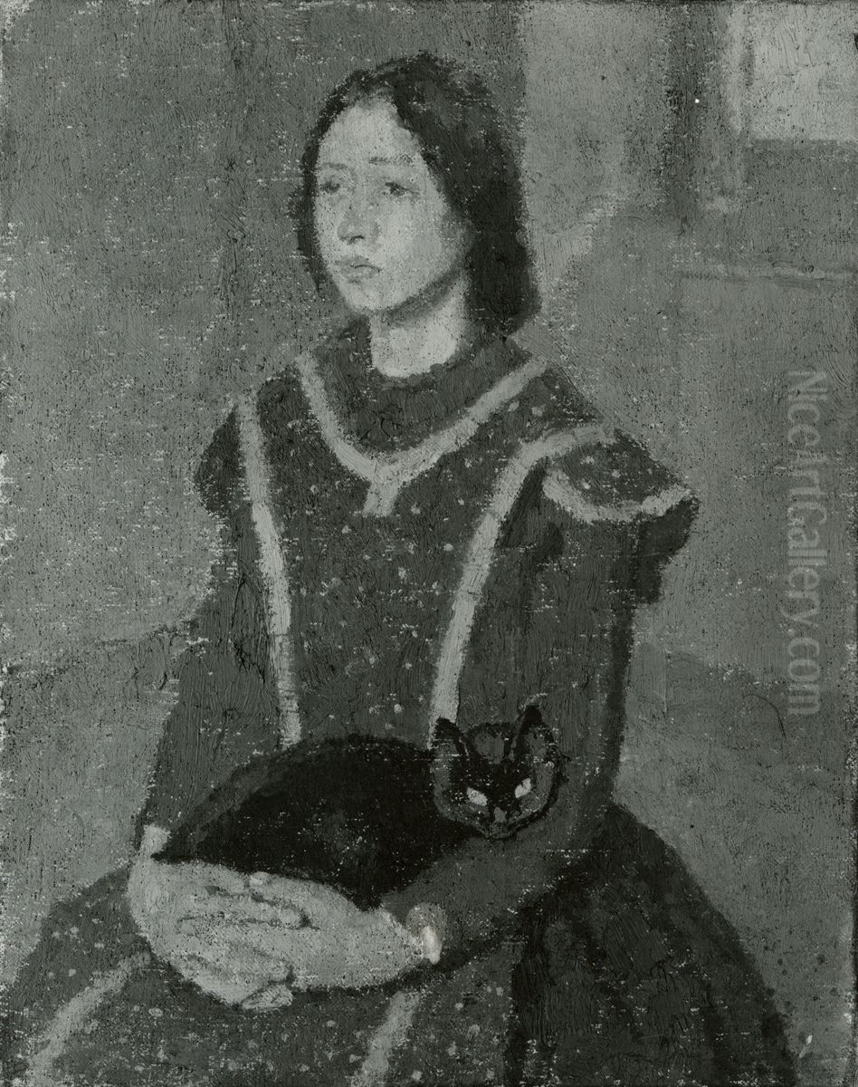 Girl with a Cat Oil Painting by Gwen John