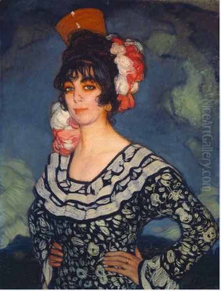 Woman in Andalusian Dress Oil Painting by Ignacio Zuloaga