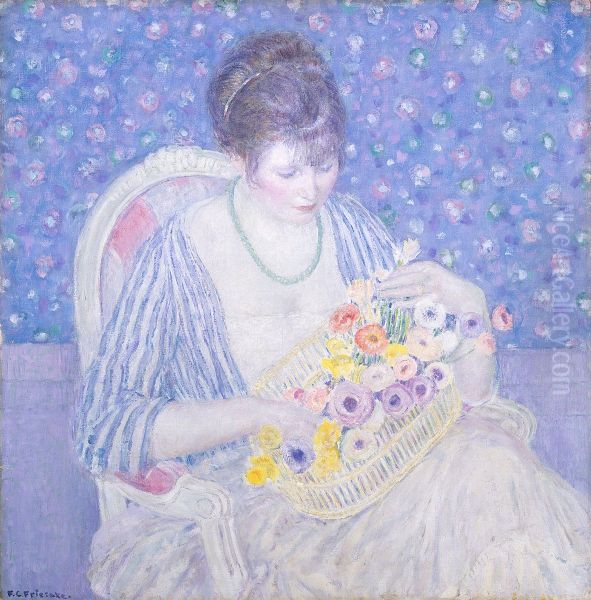 The Basket of Flowers Oil Painting by Frederick Carl Frieseke