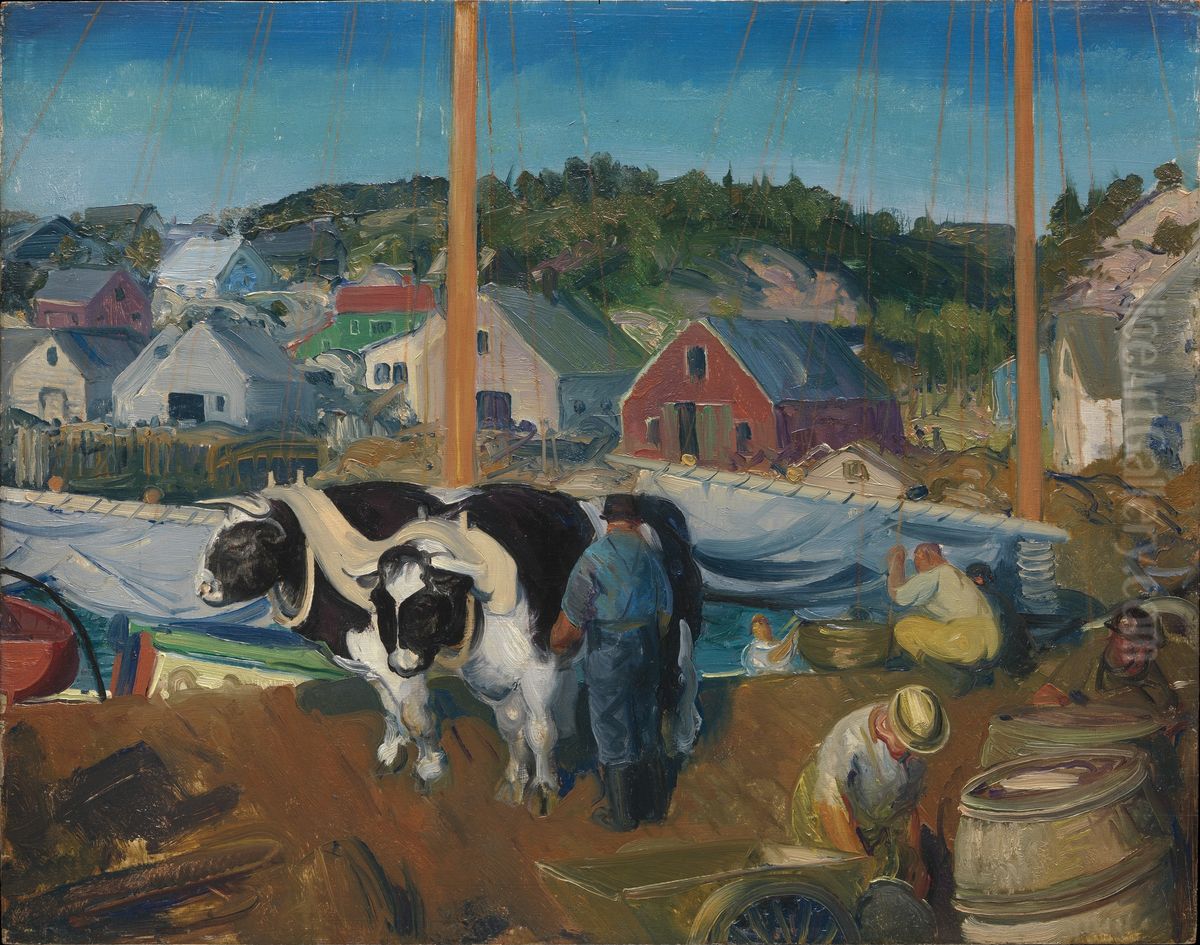 Ox Team, Wharf at Matinicus Oil Painting by George Wesley Bellows