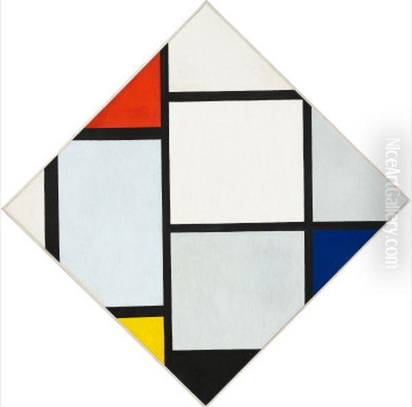 Tableau No. IV; Lozenge Composition with Red, Gray, Blue, Yellow, and Black Oil Painting by Piet Mondrian