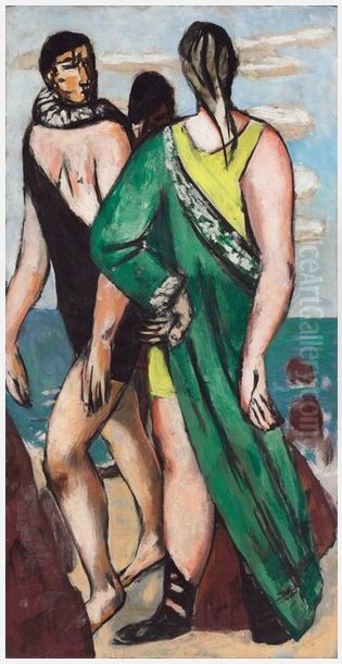 Bathing Scene (The Green Cloak) Oil Painting by Max Beckmann
