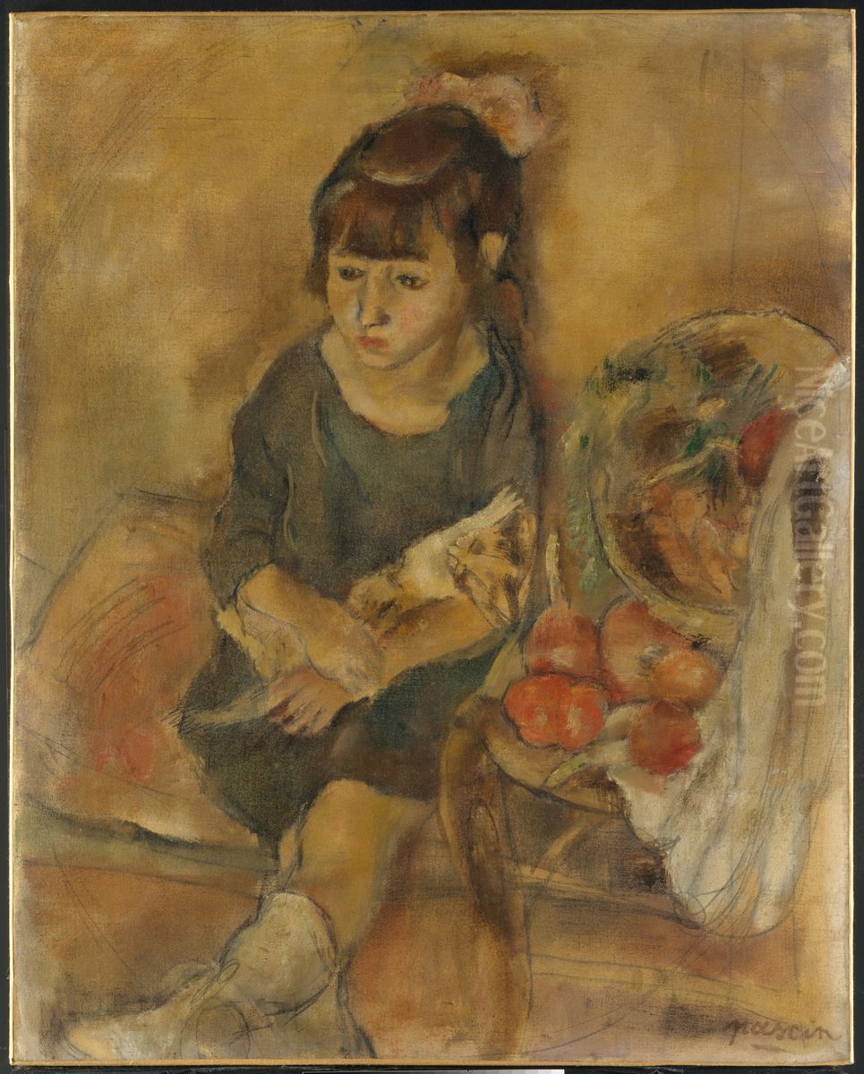 Girl with a Kitten Oil Painting by Jules Pascin