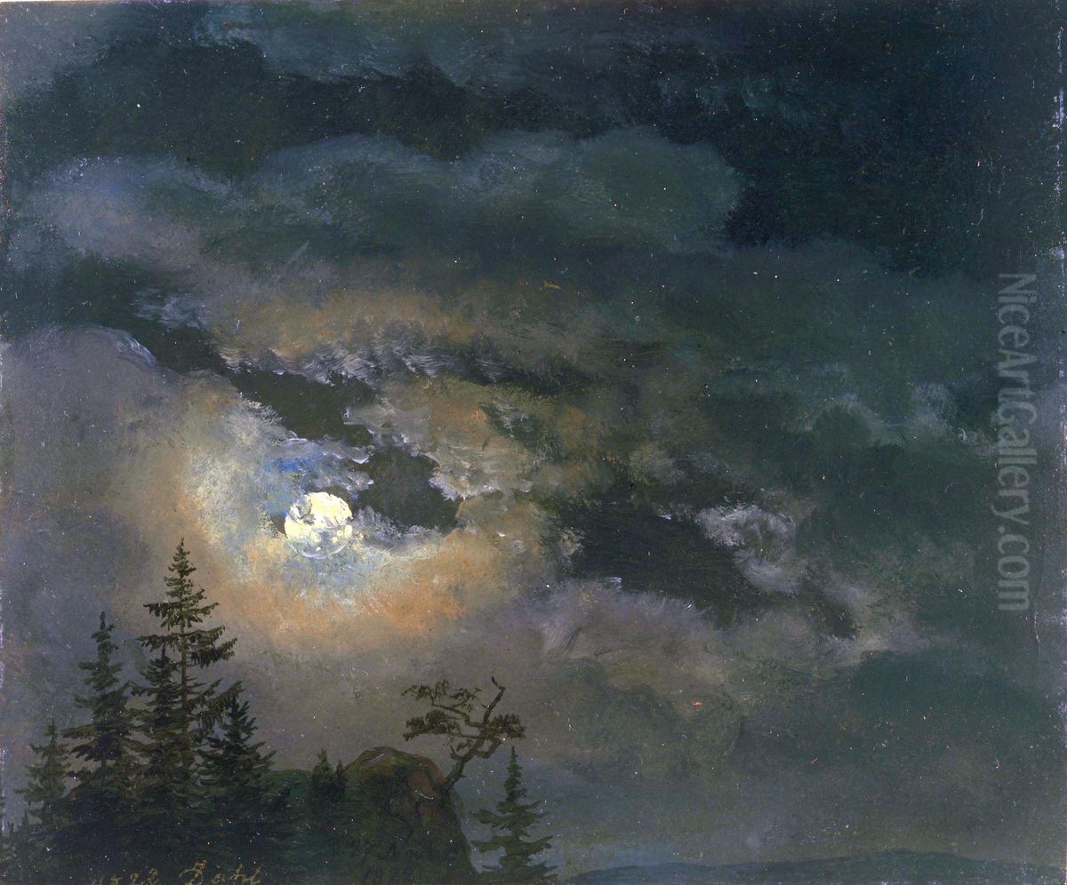 A cloud and landscape study by moonlight Oil Painting by Johan Wilhelm Ludwig Dahl