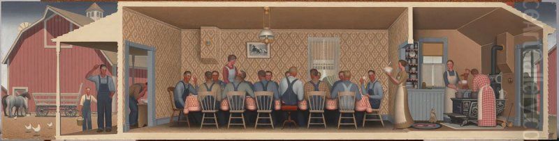 Dinner for Threshers Oil Painting by Grant Wood