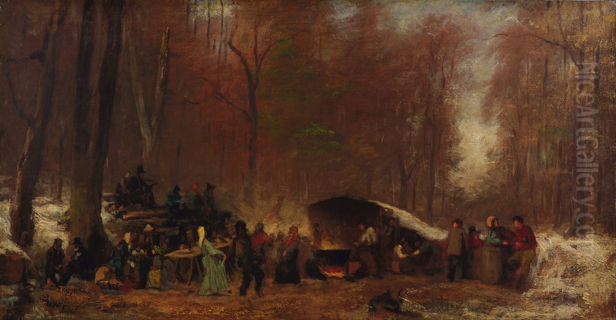 A Different Sugaring Off Oil Painting by Eastman Johnson