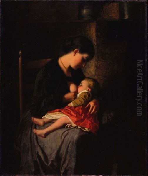 The Mother Oil Painting by Eastman Johnson