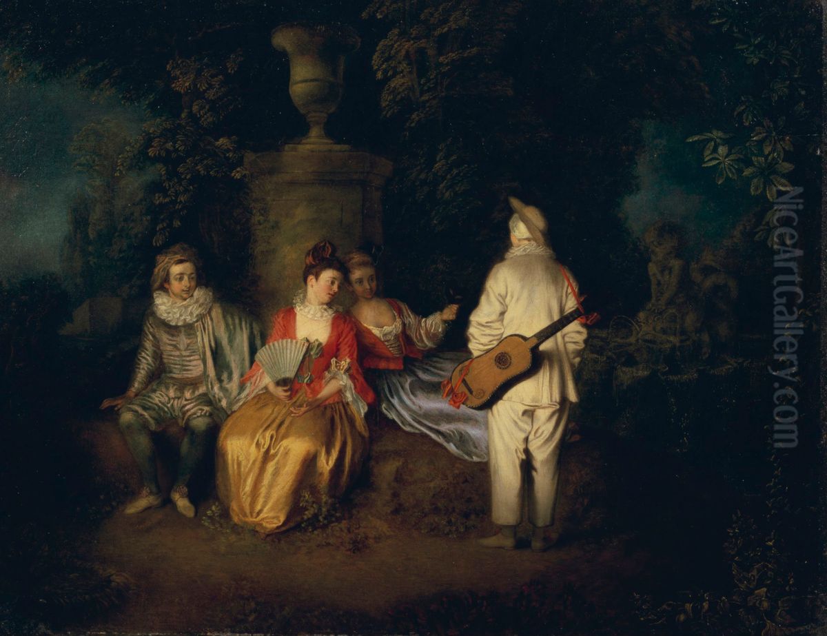 The Foursome Oil Painting by Jean-Antoine Watteau