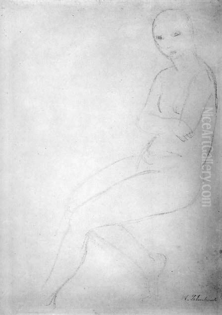 Seated Nude Model, Facing Left Oil Painting by Wilhelm Lehmbruck