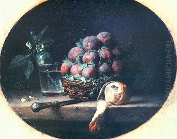 Still Life with Plums and a Lemon Oil Painting by Anne Vallayer-Coster