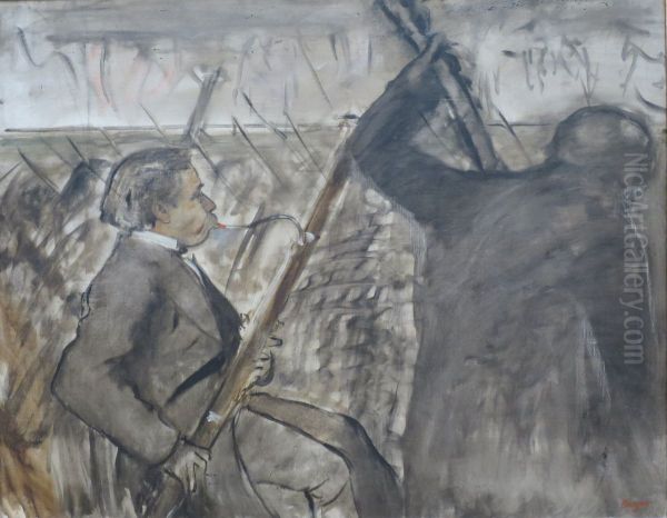 Musicians in the Orchestra (Portrait of Desire Dihau) Oil Painting by Edgar Degas