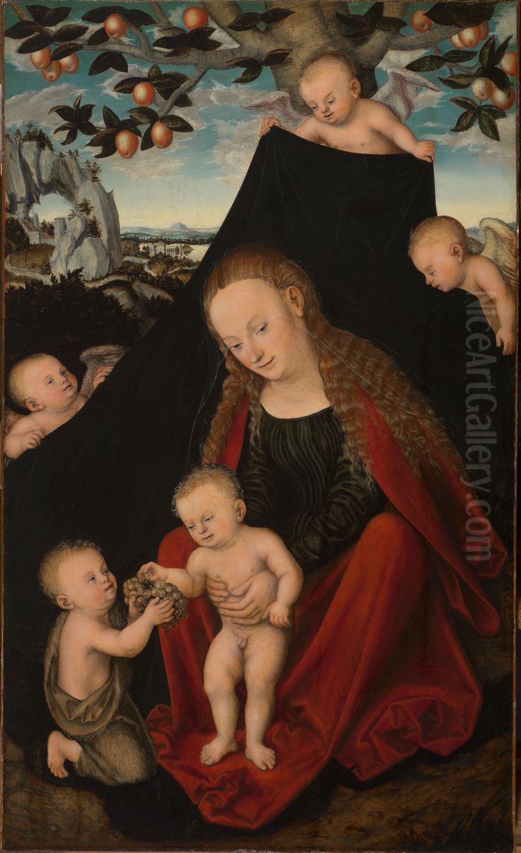 Virgin and Child with the Infant St. John the Baptist and Angels Oil Painting by Lucas Cranach the Elder