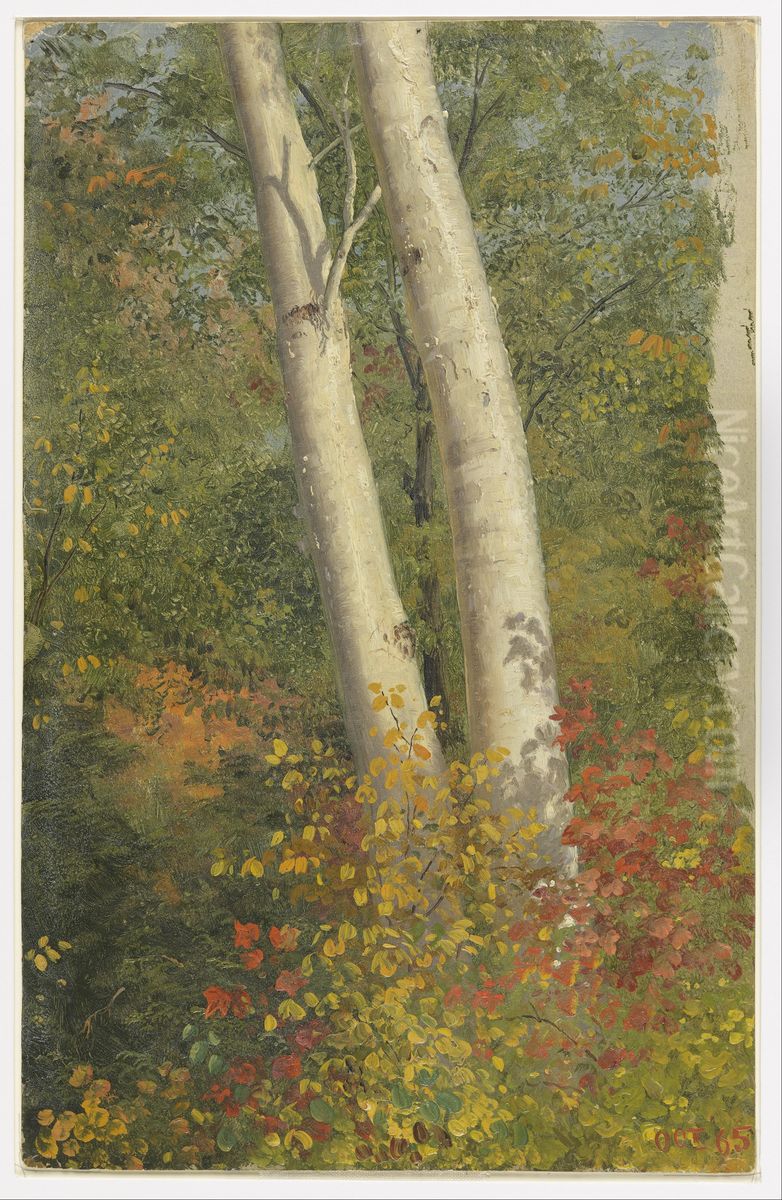 Birch Trees in Autumn Oil Painting by Frederic Edwin Church