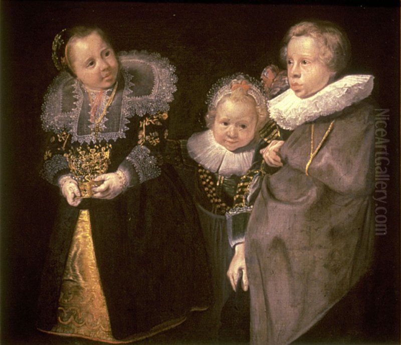 Group Portrait of Three Children Oil Painting by Cornelis De Vos
