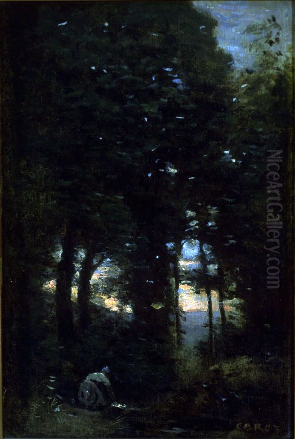 Washerwoman Oil Painting by Jean-Baptiste Camille Corot