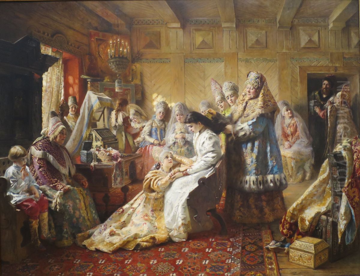 The Russian Bride's Attire Oil Painting by Konstantin Makovsky