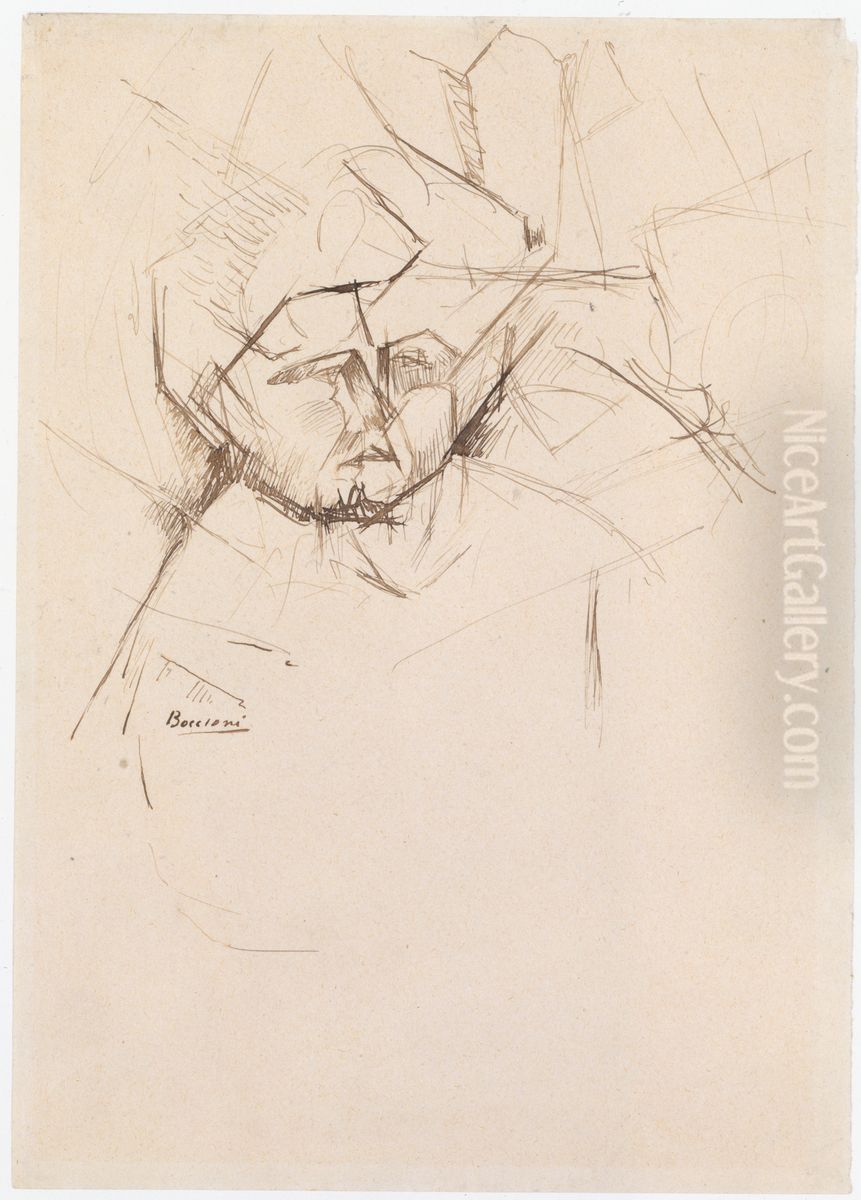 Analytical Study of a Woman's Head Against Buildings Oil Painting by Umberto Boccioni