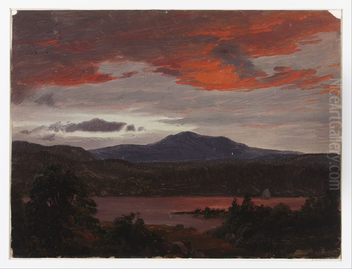 Turner Pond with Pomola Peak and Baxter Peak, Maine. Oil Painting by Frederic Edwin Church