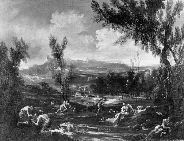 Arcadian Landscape with Figures Oil Painting by Alessandro Magnasco