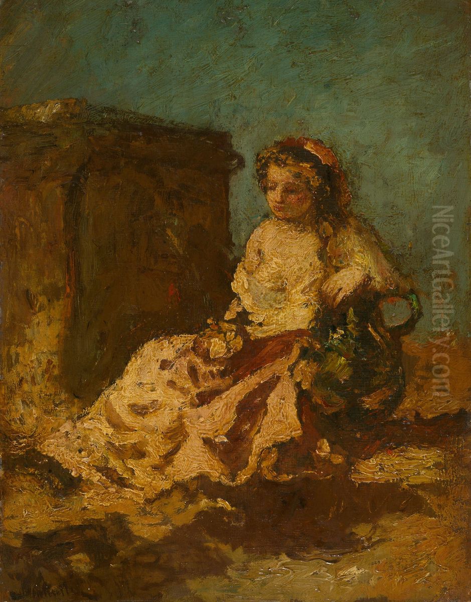 Meditation (Seated Woman) Oil Painting by Adolphe Joseph Thomas Monticelli
